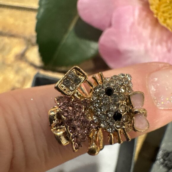 Adorable Hello Kitty Cat Kitten Silvertone Costume Adjustable Ring NEW w Box A8 - Picture 3 of 9